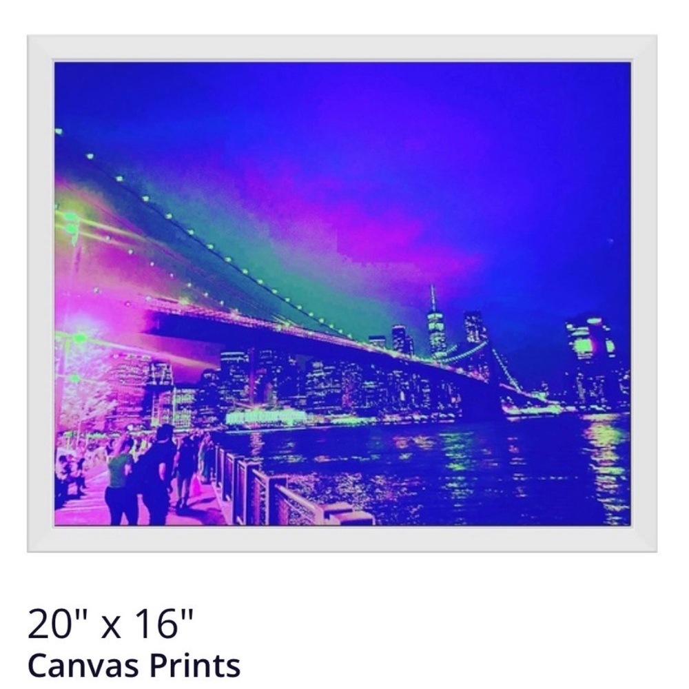 Satch+Co: White Framed Canvas Print - Brooklyn Neon Vibes - 20”x16”